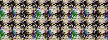 Tarafsız renklerde çok renkli, zarif küçük çiçekler ve komik böcekler, raster deseni, illüstrasyon.