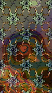 Raster illüstrasyonu. Eski usul. Tomurcukları papatya çiçekleri olan sevimli bir çiçek deseni. Miles Fleur, süslü püslü bir süs. Kumaş, tekstil, duvar kağıdı baskısı için. Taslak arkaplan.