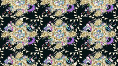 Düz Çiçek Elementleri Tasarımı. Gri renkli şirin çiçek deseni. Raster Modaya uygun kumaş deseni. Renkli Bahar Teması çizim şablonu.