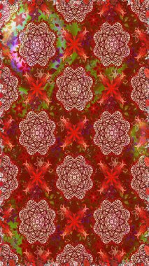 Kusursuz. Raster illüstrasyonu. Şirin çiçek elementleri. Kırmızı ve kahverengi renkte çiçekler.