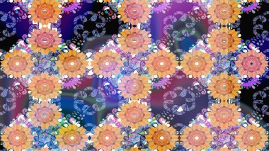 Parlak çiçekli halı bej renkli çizim deseni.