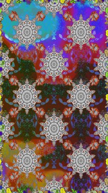 Parlak renkli çiçekleri ve kahverengi renkli yaprakları olan kusursuz çiçek desenleri. Modern çiçek arkaplanı. Moda baskıları için zarif bir şablon. Halk stili.