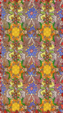 Kumaş desenli papatya çiçeği detayı. Kahverengi ve bej renkli çiçekler.