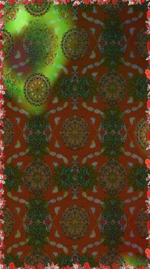 Renkli Bahar Temalı Kusursuz Arkaplan. Düz Çiçek Elementleri Tasarımı. Kahverengi ve yeşil renkli çiçekler. Çiçeksiz desenli arka plan, yaz çiçekleri..