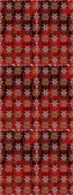 İşlemeli çiçekli, dikişsiz desen. Parmak izi, kumaş, duvar kâğıdı, tekstil için raster dokusu. Renkli grunge renkli ve kahverengi çiçeklerle soyut arkaplanı zenginleştirir.