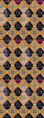 Raster illüstrasyonu. Şirin çiçekli eskiz deseni ve siyah renkli yapraklar, suluboya çiçek deseni, duvar kağıdı, kart veya kumaş için fayanslı.