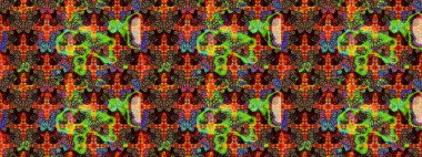 Raster illüstrasyonu. Kahverengi ve siyah renkli çiçekler. Tropikal çizim çiçek deseni.