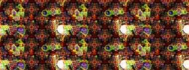 Çiçek desenli çizim. Asya tekstil tarzında. Raster illüstrasyonu. Kahverengi ve siyah renkli çiçekler. Raster illüstrasyonu.