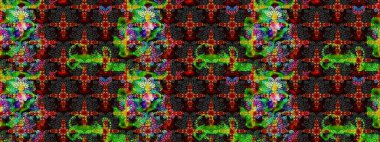 Raster illüstrasyonu. Siyah ve yeşil renkte çiçek çizimi. Siyah ve yeşil renkli çiçekler. Çiçek deseni. Şatafatlı bahar bahçesi dokusu.