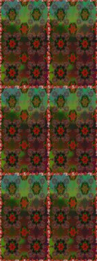 Raster illüstrasyonunda kusursuz çiçek deseni. Renkli Bahar Temalı Kusursuz Arkaplan. Kahverengi ve yeşil renkli çiçekler. Düz Çiçek Elementleri Tasarımı.