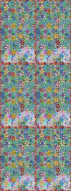 Pürüzsüz desenli, mavi ve yeşil renkli parlak çiçekli halı..