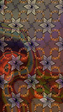 Kahverengi renkli çiçekler. Çiçek desenli eskiz, darbeler, sıçramalar, yaz çiçekleri. Raster illüstrasyonu.