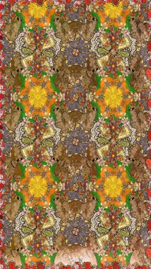 Raster illüstrasyonu. Klasik çiçek tasarımı elementleri. Kahverengi kıvırcık çiçekler kahverengi renklerde şekillenir.