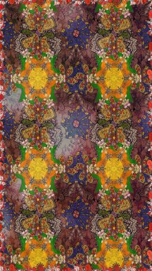 Kahverengi renkte çok kahverengi, zarif küçük çiçekler ve komik böcekler, raster desen, illüstrasyon.