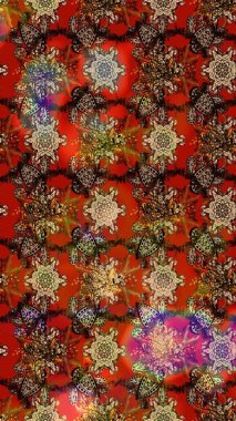 Şirin çiçekli eskiz deseni ve kahverengi renkli yapraklar, suluboya çiçek deseni, duvar kağıdı, kart veya kumaş için fayanslı. Raster illüstrasyonu.