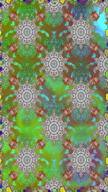 Elle boyanmış suluboya, dikişsiz çiçekler ve bitkiler. Yeşil renkte çiçekler.