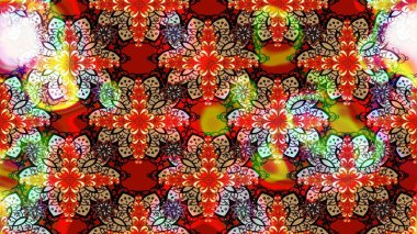 Raster illüstrasyonu. Şirin çiçekli eskiz deseni ve kırmızı renklerde yapraklar, suluboya çiçek deseni, duvar kağıdı, kart veya kumaş için fayanslı.