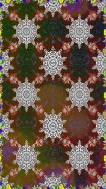 Küçük çiçekli kusursuz yay deseni. Raster illüstrasyonu. Suluboya tarzında kahverengi ve gri renkler üzerine.