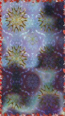 Raster illüstrasyonu. Tarafsız ve mavi renkte çiçekler. Tropik, dikişsiz çiçek deseni..