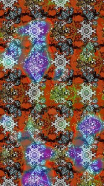 Raster illüstrasyonundaki çiçek desenli çizim. Kahverengi ve nötr renkte çiçekler.