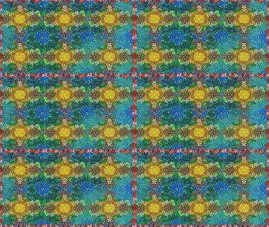 Mavi ve yeşil renkli çiçekler. Küçük çiçekte sevimli çiçek deseni var..