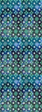 Raster illüstrasyonu. Eski usul. Renkli desenli eskiz deseni, mavi çiçekler ve dekoratif elementlerle. Eskiz geçmişi. Kumaş, tekstil ve duvar kağıdı baskısı için..