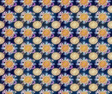 Düz Çiçek Elementleri Tasarımı. Kusursuz Renksiz Bahar Temalı Kusursuz Arkaplan. Mavi ve nötr renklerde çiçekler. Sevimli çiçek raster deseni.