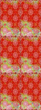 Raster illüstrasyonunda kusursuz çiçek deseni. Kırmızı ve turuncu renkte çiçekler.