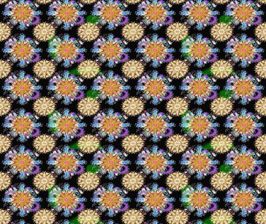 Çiçekler. Soyut etnik raster çizim kalıbı. Vadinin çiçekleri siyah renklerde.