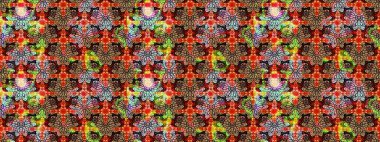 Sanattan esinlenilmiş, siyah şekilli çiçekler ve yapraklar. Raster deseni. Karalama çiçekleri çizim kalıbı. Kırmızı ve siyah el çizimi desen.