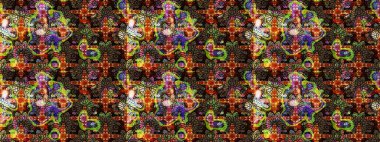 Raster illüstrasyonundaki çiçek desenli çizim. Düz Çiçek Elementleri Tasarımı. Süslü kumaş deseni. Renkli Bahar Teması çizim şablonu.