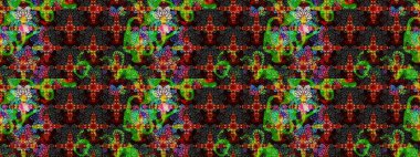 Şirin çiçekli eskiz deseni ve siyah ve yeşil renkli yapraklar, suluboya çiçek deseni, duvar kağıdı, kart ya da kumaş için fayanslı. Raster illüstrasyonu.