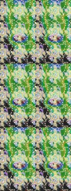 Yeşil renkli bitkilerden oluşan parlak çiçekli çizim deseni.