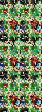 El çizimi çiçek çizimi deseni (fayans). Şirin çiçekli, desenli, yeşil renkli bir eskiz deseni. Tekstil için suluboya çizim deseni.