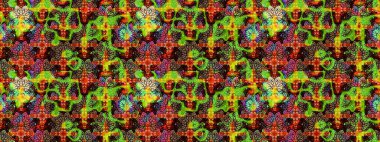 Arkaplan dokusu, duvar kağıdı, yeşil ve siyah renkli çiçek teması. Kabile sanatı boho baskısı, klasik çiçek arkaplanı. Soyut etnik raster çizim kalıbı.