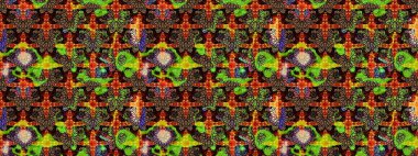 Şirin çiçek elementleri. Siyah ve kahverengi renkte çiçekler. Robot resim. Raster illüstrasyonu.