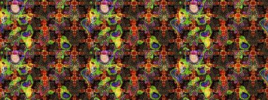 Raster illüstrasyonu. Küçük çiçekli yay deseni çiz. Suluboya tarzında kahverengi ve siyah renkler üzerine.