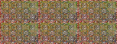 Renkli Bahar Temalı Kusursuz Arkaplan. Raster Modaya uygun kumaş deseni. Düz Çiçek Elementleri Tasarımı. Kahverengi ve bej renkli şirin çiçek deseni.