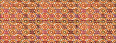 Turuncu renklerde kusursuz desen. Doğu tarzı arabesk tarzında altın elementler. Kusursuz altın desenli bukleler. Raster altın pürüzsüz desen.