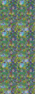 Raster çiçekleri klasik tarzda çizilmiş. Çiçekli, pürüzsüz bir desen. Yumuşak, bahar çiçekleri yeşil ve mavi renklerde. Raster illüstrasyonu.