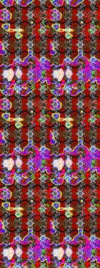 1950-1960 motifleri. Kırmızı ve gri üzerine kırmızı ve gri. Retro tekstil tasarım koleksiyonu. El çizimi çiçek unsurları olan soyut çizim raster deseni. Çiçekli ipek eşarp..