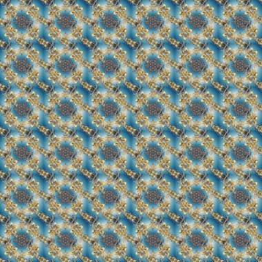 Barok tarzında kusursuz bir doğulu süsü. Geleneksel altın sarısı desenli mavi, gri ve nötr renklerde altın elementler.