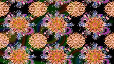 Renkli Bahar Teması eskiz kalıbı. Düz Çiçek Elementleri Tasarımı. Raster illüstrasyonundaki çiçek desenli çizim. Siyah renkte çiçekler.