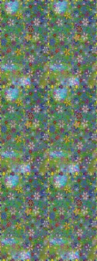 Raster çiçekleri klasik tarzda çizilmiş. Çiçekli, pürüzsüz bir desen. Yumuşak, bahar çiçekleri yeşil ve mavi renklerde. Raster illüstrasyonu.