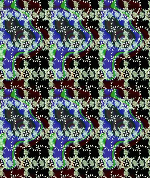 Düz Çiçek Elementleri Tasarımı. Renkli Bahar Teması eskiz kalıbı. Siyah renkli çiçekler. Raster illüstrasyonunda çiçek deseni çizimi.