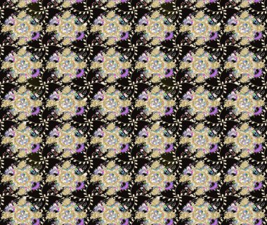 Modaya uygun kumaş deseni. Renkli Yaz Temalı eskiz kalıbı. Sevimli çiçek raster deseni. Düz Çiçek Elementleri Tasarımı.