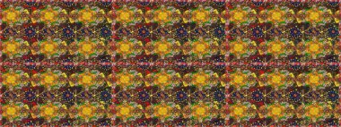 Raster illustration. Flowers on brown and yellow colors. Seamless flowers pattern. Raster illustration. In asian textile style.