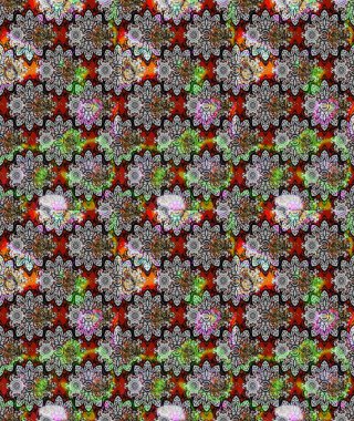 Raster illüstrasyonu. Şirin çiçekli eskiz deseni ve gri renkli yapraklar, suluboya çiçek deseni, duvar kağıdı, kart veya kumaş için fayanslı.