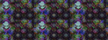 Küçük çiçekte güzel bir desen. Moda baskıları için zarif bir şablon. Küçük renkli çiçekler. Motley illüstrasyonu. Siyah çiçekli bahar çiçekleri.