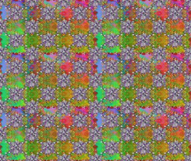 Raster düz çiçekleri pürüzsüz desen. Hediye ambalaj kağıdı, tebrik kartları, posterler ve pankart tasarımı. Yeşil ve gri renkte çiçekler.